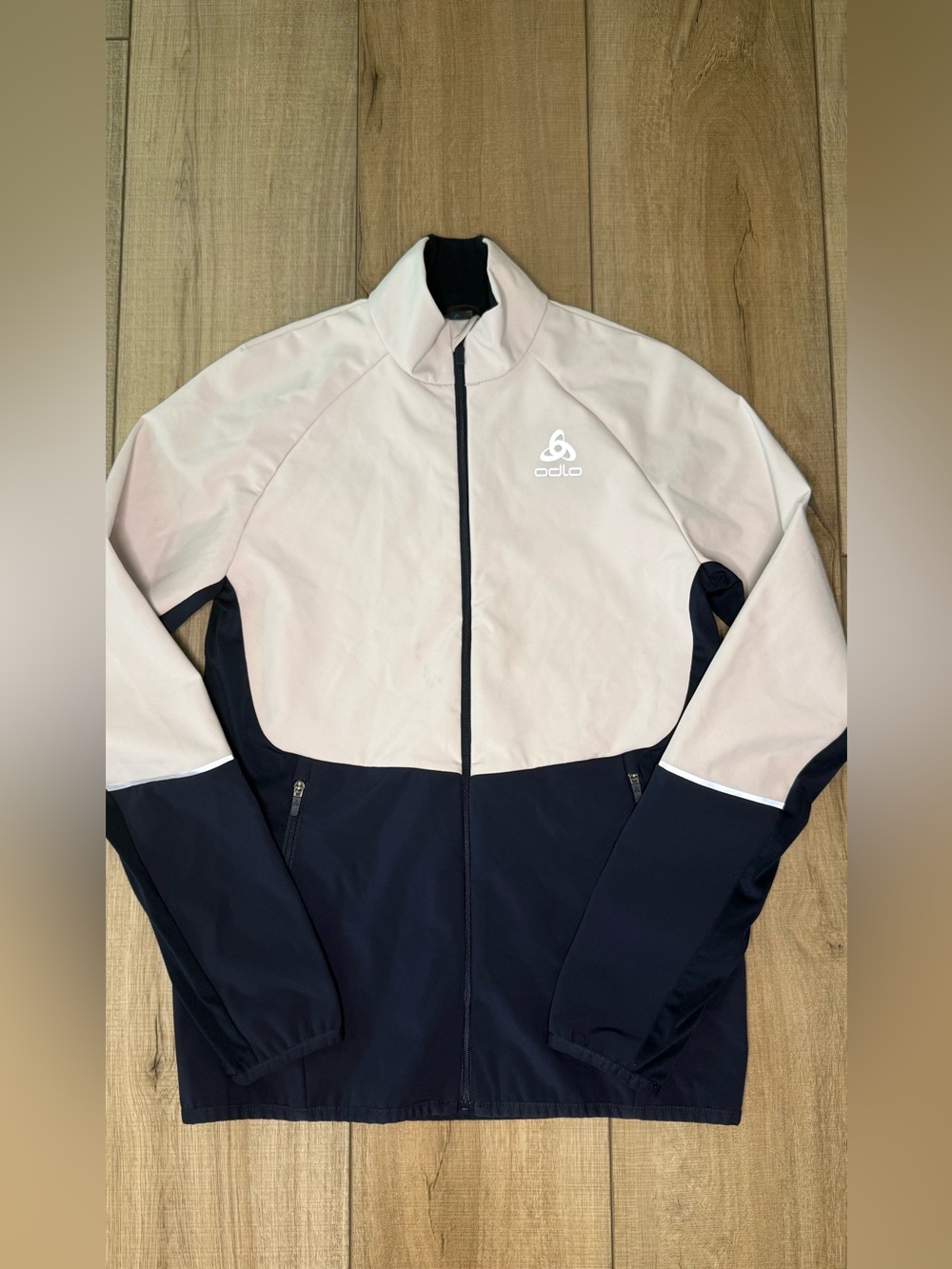 ODLO Windproof Youth Jacket  Navy Beige Full Zip Athletic Running